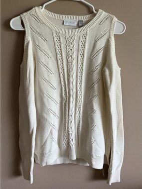 Place Cream Open-Shoulder Knit Sweater, Size Kids 14 XL